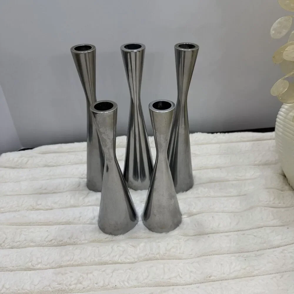 Vintage IKEA Erika Pekkari Taper Candle Holders Set of 5 | 1990s Stainless Steel